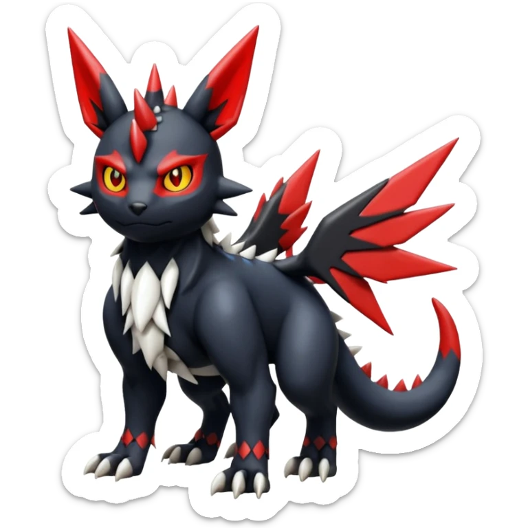Handsome cool badass edgy Guilmon-Absol-Litten-Umbreon-Giratina-Pokémon-Fakémon-fusion-hybrid-creature, full body sticker