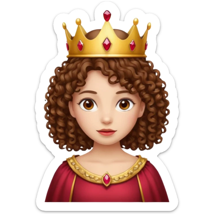 Curly brown hair girl with a crown with rubies sticker