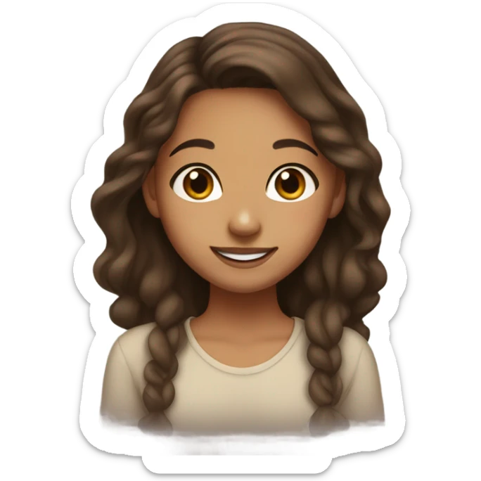 girl with olive skin, face freckles, brown eyes and long brown hair. smiling and has a nose piercing  sticker