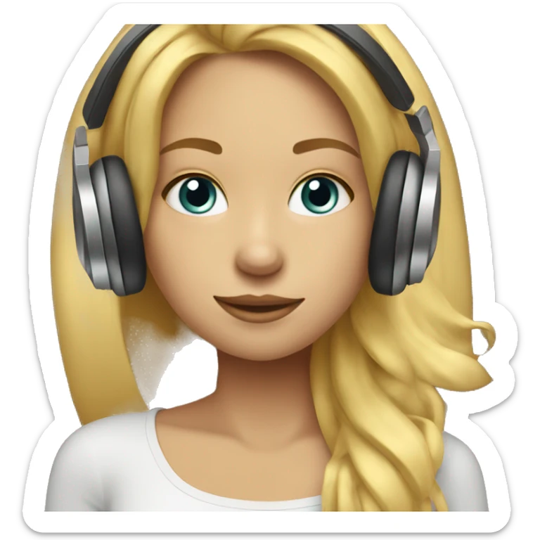 blonde straight hair girl with headphones and music notes around face sticker