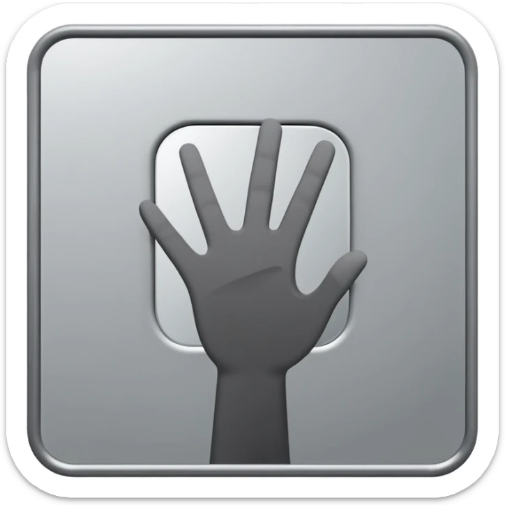 Minimalist emoji-style sticker of a mirror with a shadowy hand reaching out from within. Black and gray, flat icon, square format.

 sticker