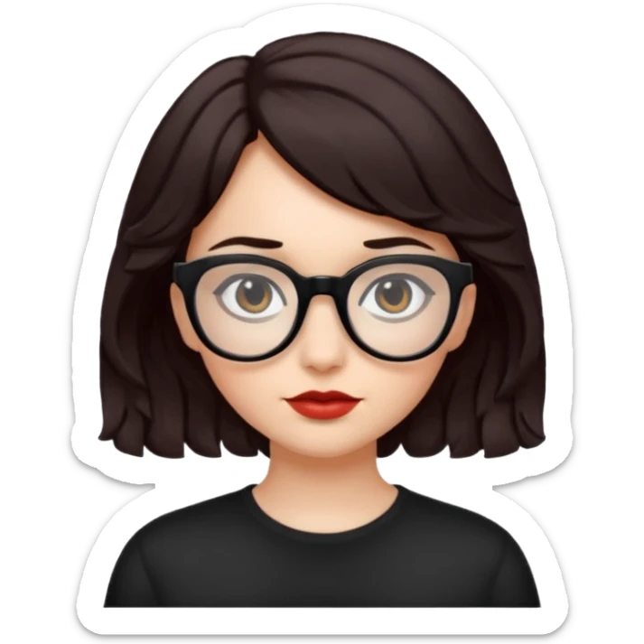 niña con pelo corto ondulado color negro rojiso con lentes negros  sticker