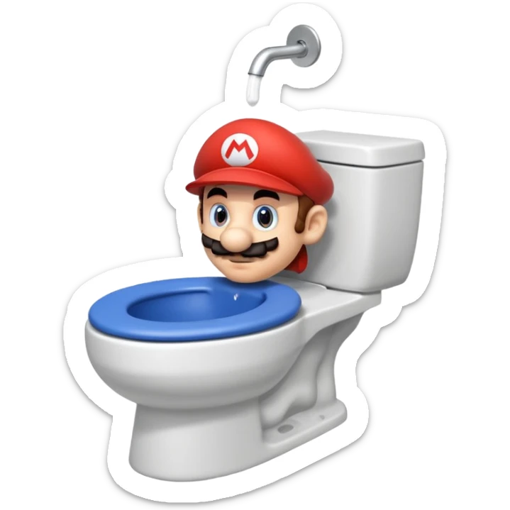 Mario's neck and head only sticking out of the middle of the bowl of a white toilet sticker