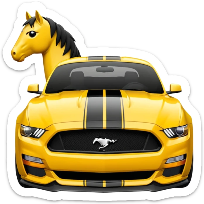 Ford Mustang with center black strip design and in written 309 and in front real pony logo in yellow  sticker