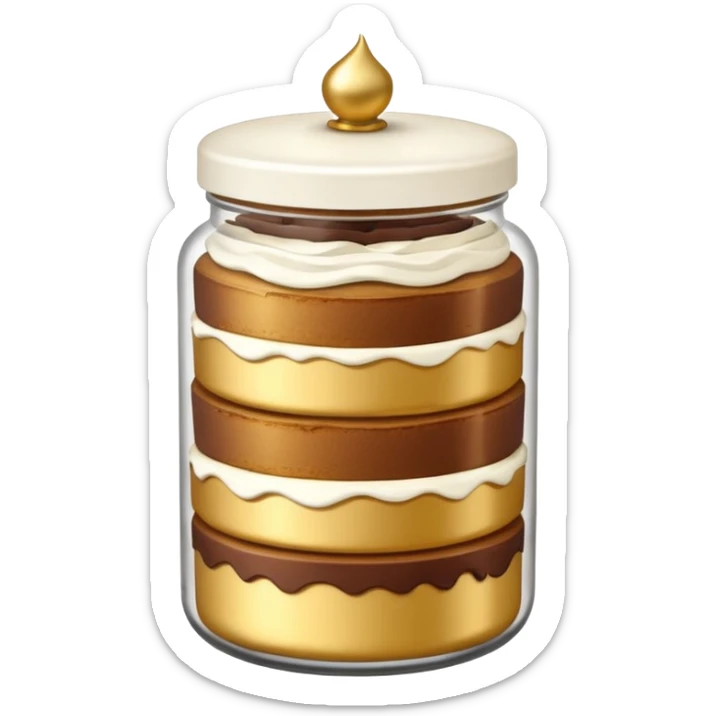 A layered little jar of cake that is gold outline black backround not colored in sticker
