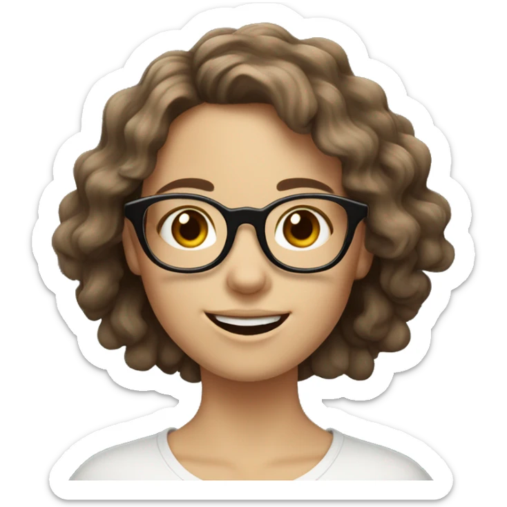 smiling white girl with wavy shaggy brown hair and big dark glasses sticker