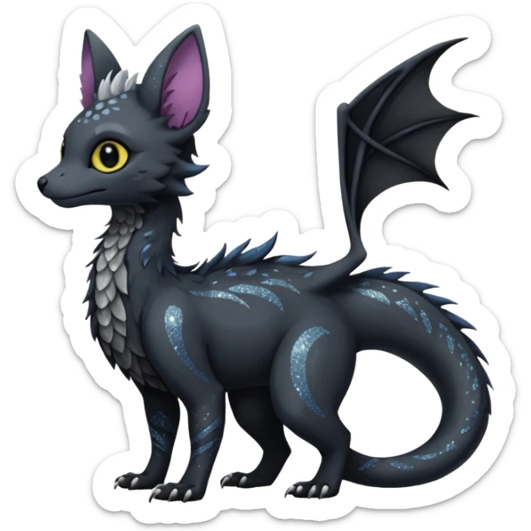 Feral Rare Fantasy Darkg gothic spooky  sparkly shiny Draco-Vernid-Trico-species by LiLaiRa, random markings, tufted tail, tufted ears, full body sticker