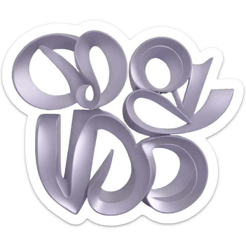 3D emoji of the word WIND, metallic silver letters with a glossy finish, swirling in the air sticker