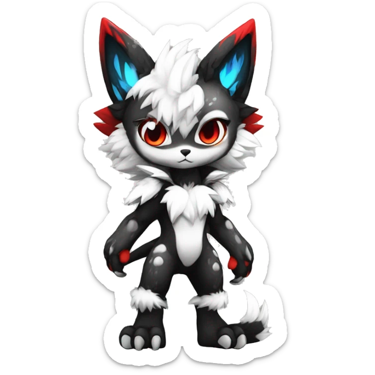 Anthro-Edgy-Cool-Dark-Black-White-Red-Contrast-Colors-Fantasy-Fur-Sona-Chibi-Shiny-Fakémon-Hybrid full body sticker