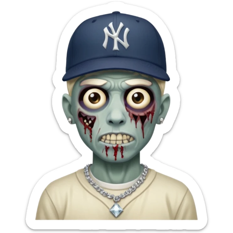 Zombie con aretes con una gorra new York yankee y una cadena de diamante hombre sticker