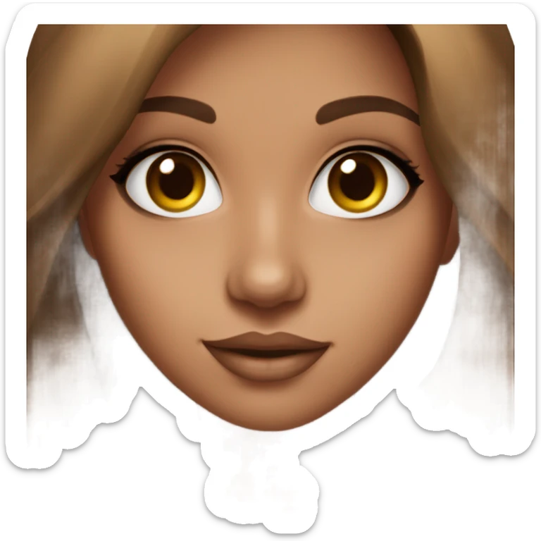 Girl that’s tan brown eyes long brown hair with sephora sticker