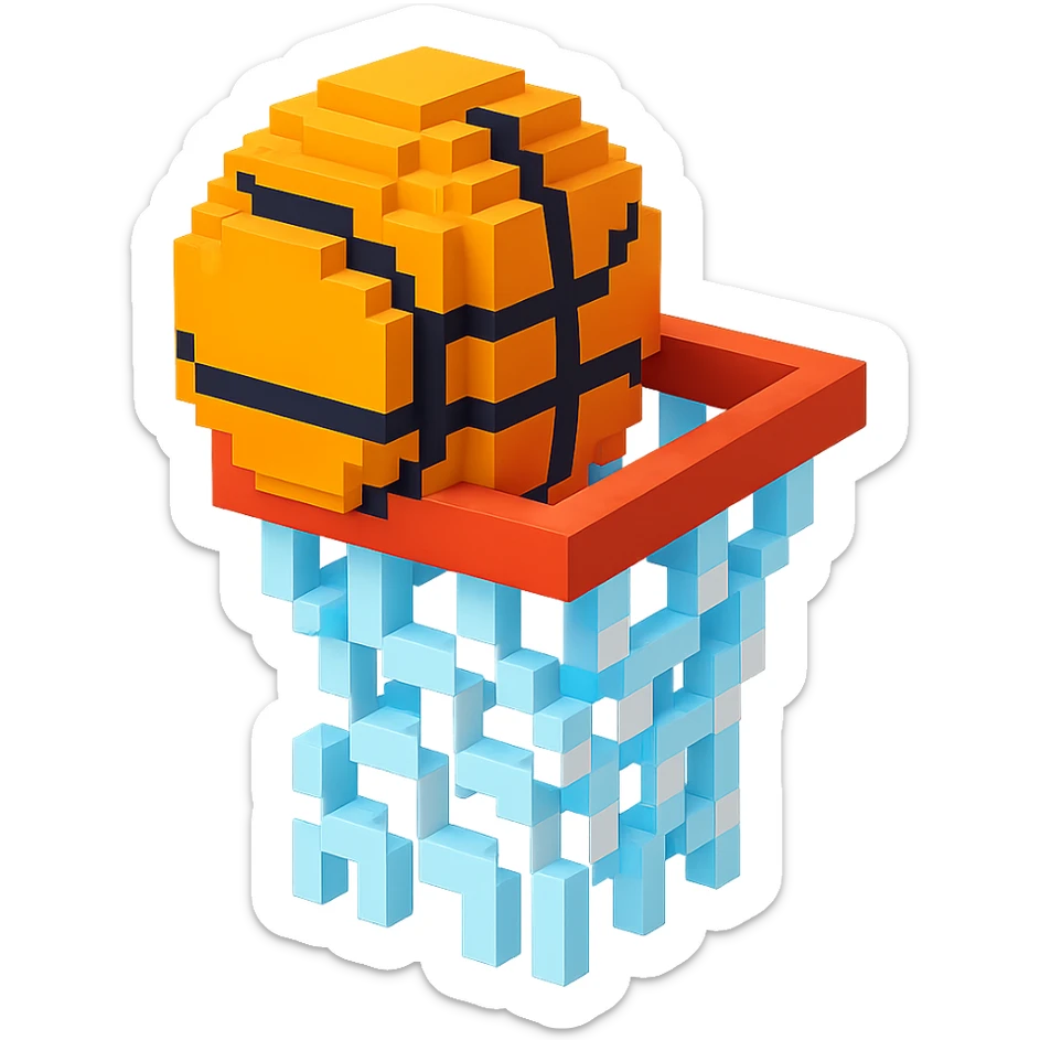 Voxel-style basketball in a net, variation 8 sticker