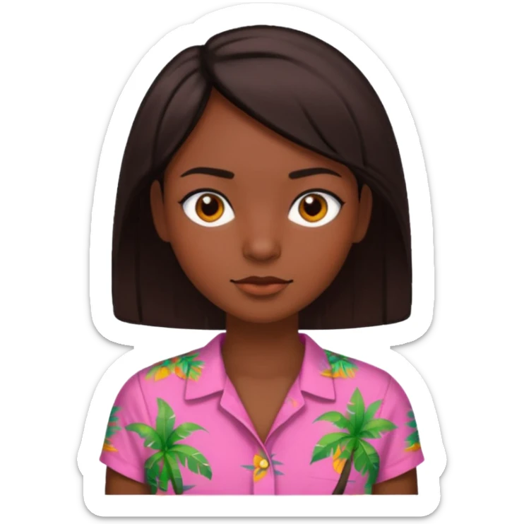 create an emoji of Sky (a man) in mamma Mia but with short dark brown hair, dark skin, dark brown eyes and an orange and pink tropical shirt with short sleeves sticker