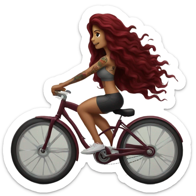 Beautiful tattooed  burgundy long haired woman riding a bike sticker