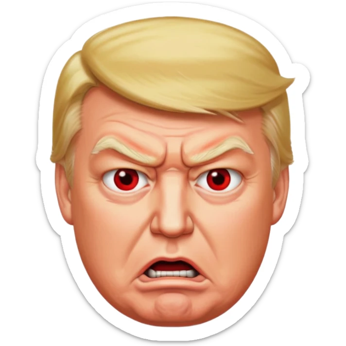 Donald Trump is vey very very furious. Red with anger. photorealistic sticker