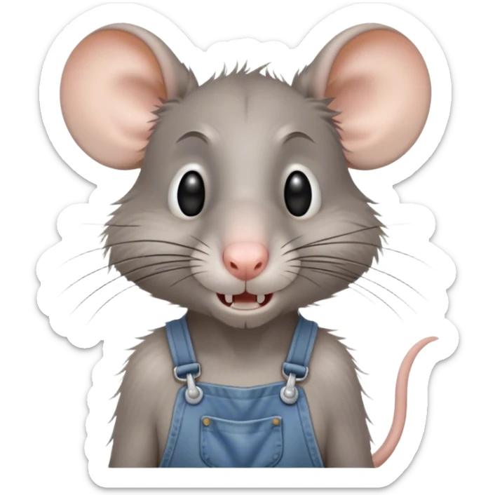 skinny grey-rat disheveled long-nose wearing-overalls no-shirt confused teeth-showing sticker