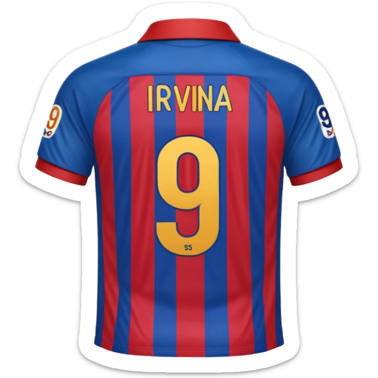 buat costum seperti diatas buat mirip hanya pakaian saja tidak pakai orang dan dari belakang barcelona nama punggung irvina dan nomor punggung 9 menghadap belakang custom belakangnya baju belakangnya sticker