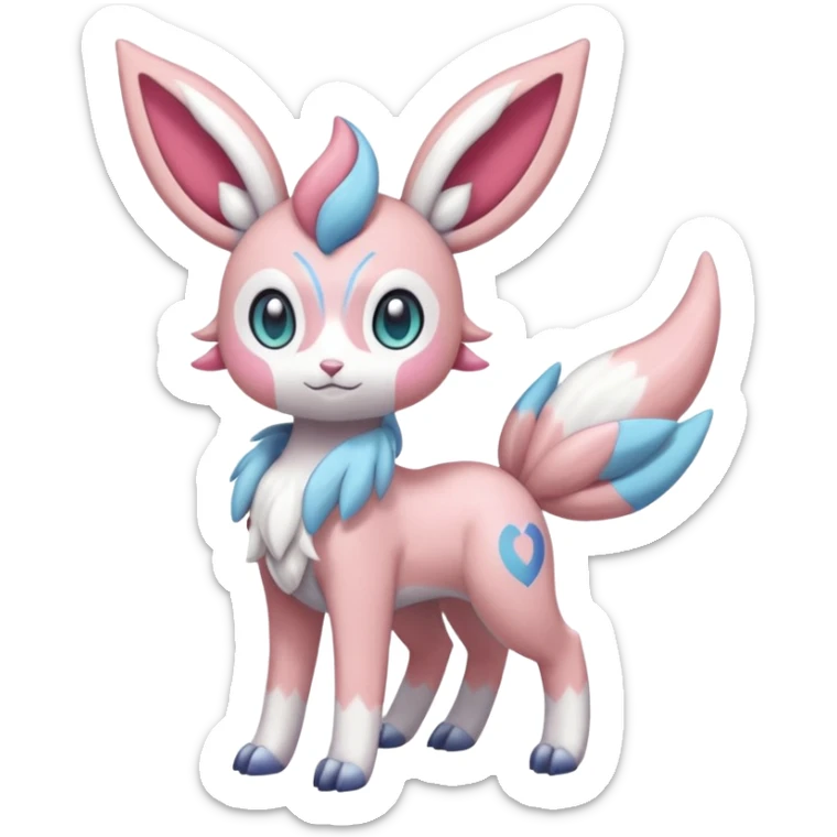 Cute Romantic Realistic Meloetta-Sylveon-Palkia-Cresselia-Digimon-Pokémon-Fakémon-hybrid-fusion, full body sticker