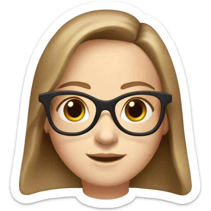 Create a girl with brown eyes and shoulder length light brown hair and pale skin wearing brown tortoise shell glasses sticker
