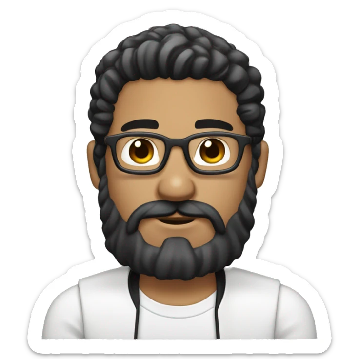 male whitel bitmoji front of laptop with black hair andbeard and litfgt mustche sticker