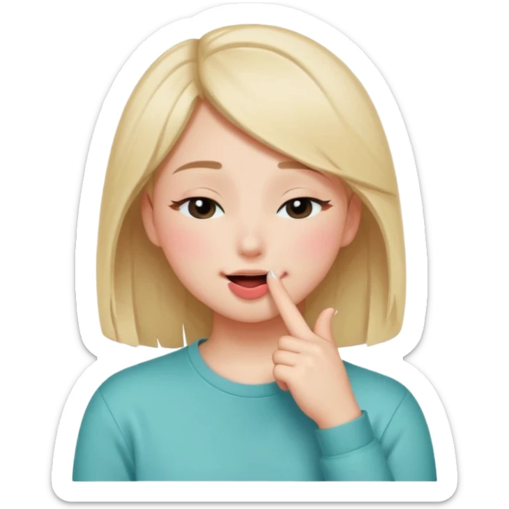 Sonrisa coqueta con los ojos cerrados ruborizado y con un dedo en la boca ( pose famosa en TikTok) sticker