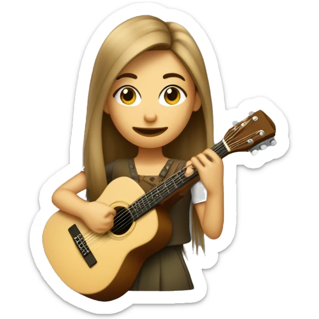 Femme au cheveux châtain lisse qui chante dans un micro et joue de la guitare  sticker