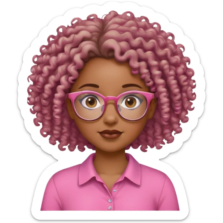 african american girl with shout curly hair and glasses and a pink shirt sticker