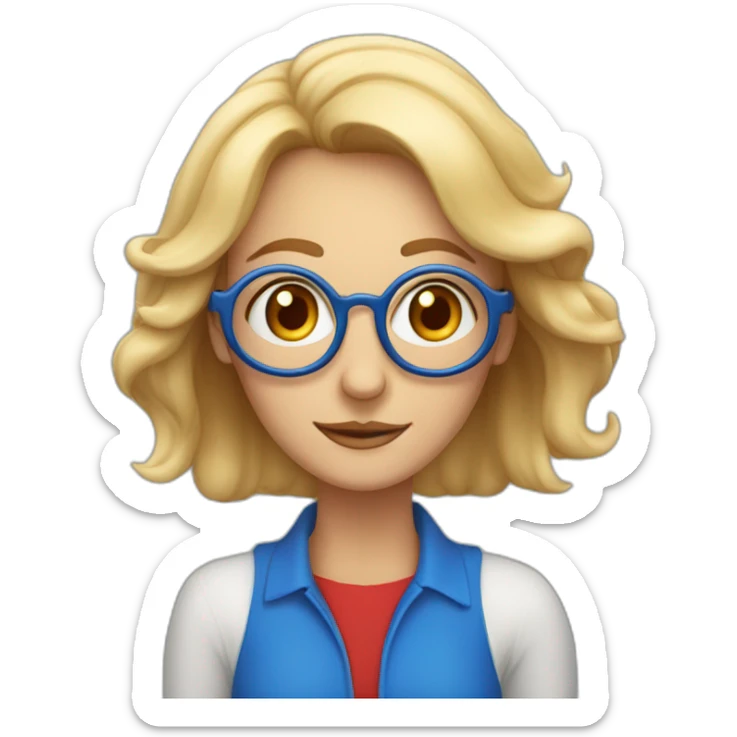 Leona, 63 años, rubia canosa, ojos azules, con lentes muy Rojo redondos, alegre sticker
