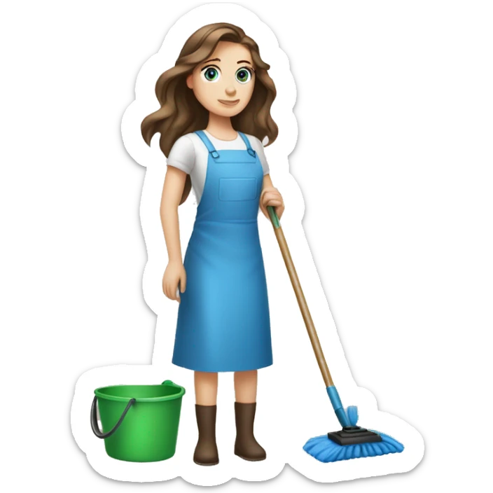 white girl brown hair and blue eyes cleaning house cleaning sticker