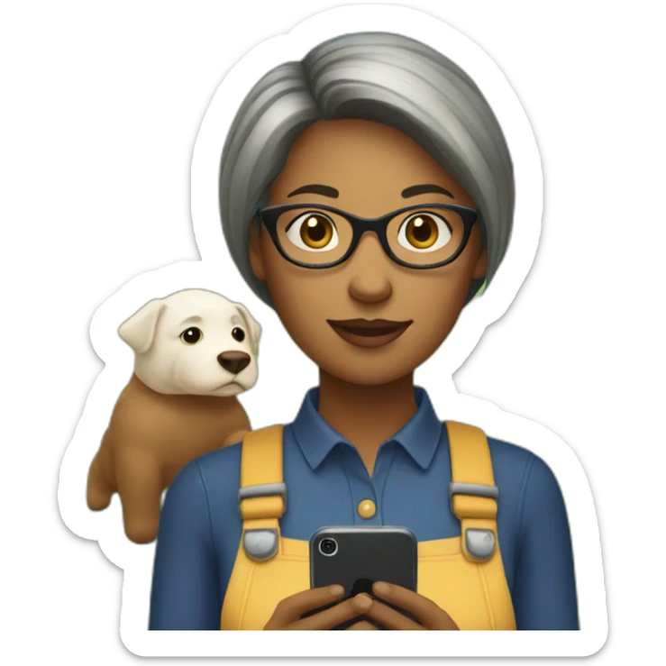 Woman with glasses and straight short hair playing a farm game on her smartphone sticker