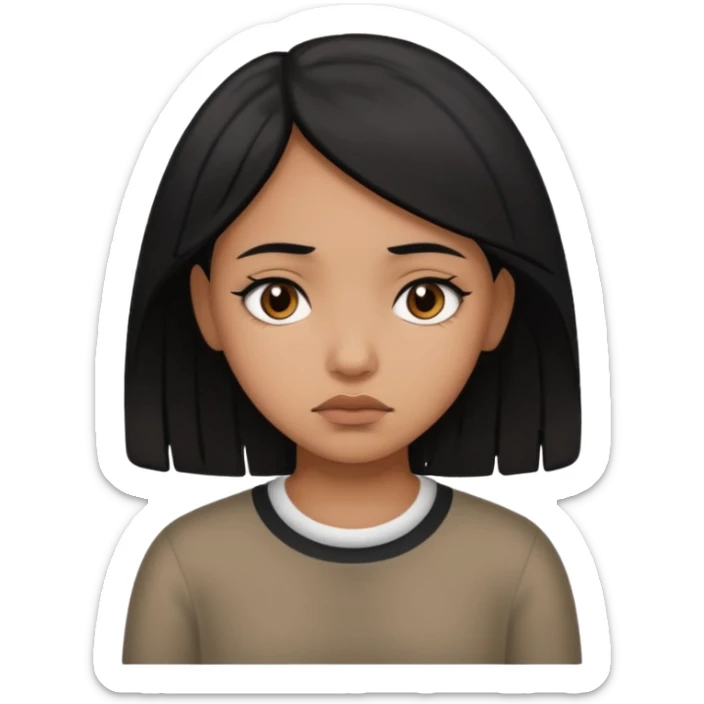 brown girl who is a baddie with black hair who is sad sticker