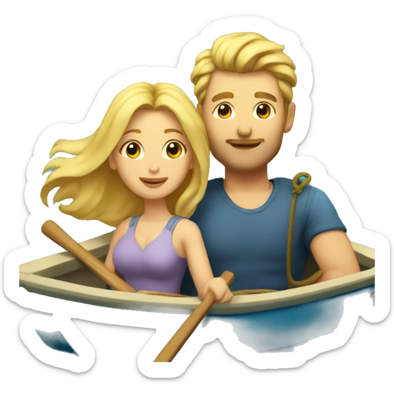 Man and woman with blonde hair in zodiac boat on river sticker