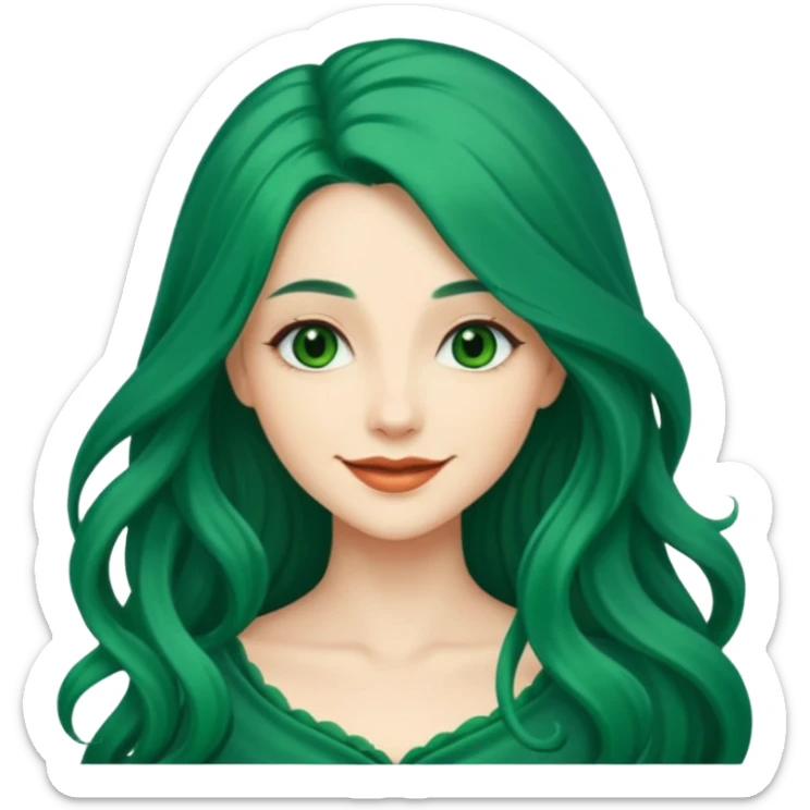 Woman with Long Emerald Hair – flowing deep-green hair, elegant look sticker