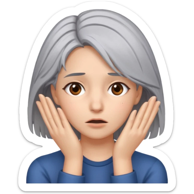 young woman with gray hair and 1 palm of hand covering face in exasperation sticker
