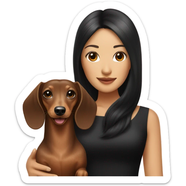 Long-haired dachshund with black-haired Asian girl wearing black dress sticker