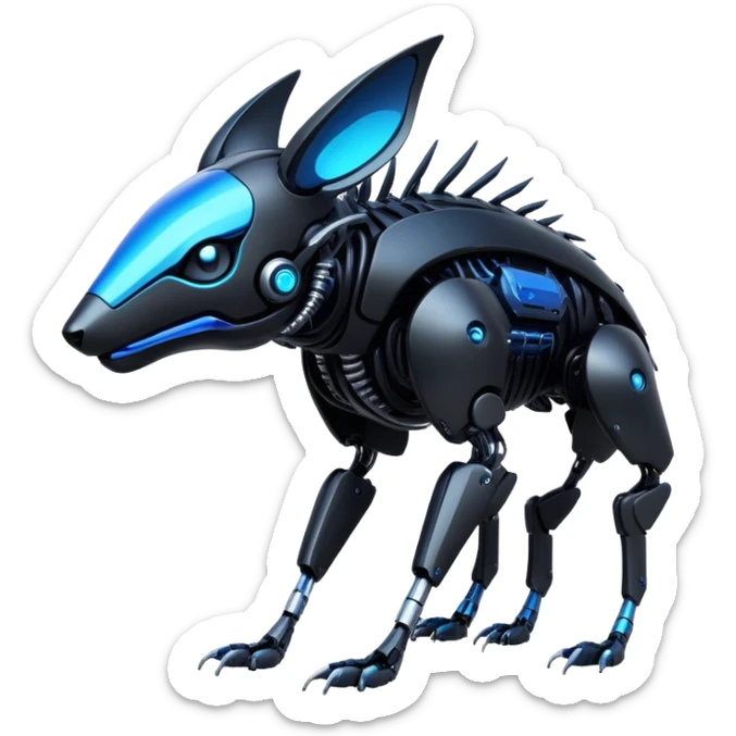 Modern futuristic black dark cyberpunk-fakemon-animal-creature with blue accents sticker