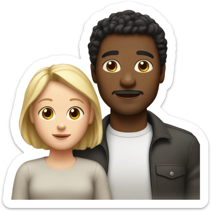 black dad with black hair, white mom with blonde hair, little boy with brown hair sticker