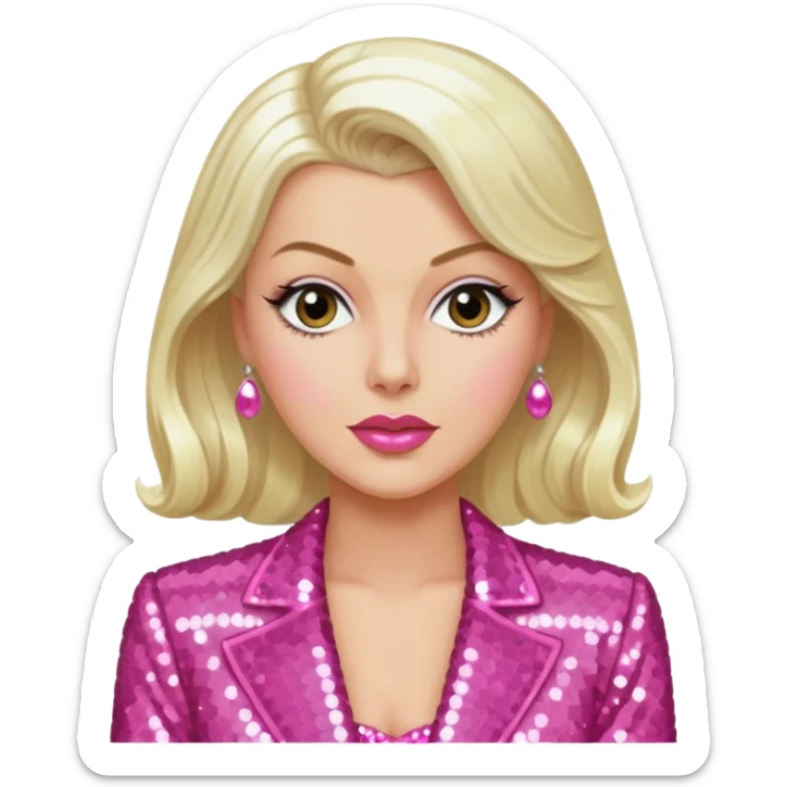 Lana Turner with long platinum blonde hair, pink sequin outfit  sticker