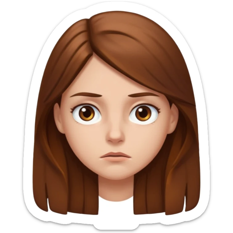 a white girl with brown long hair and brown eyes looking annoyed  sticker