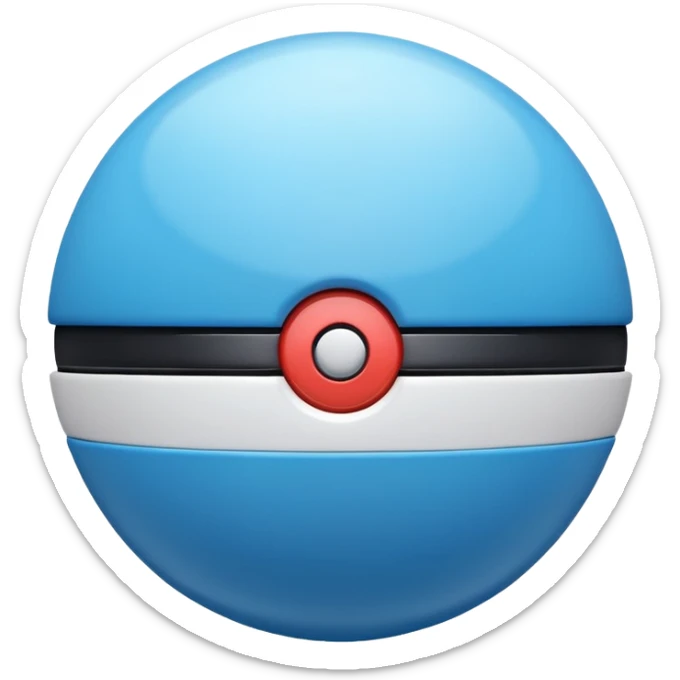 vibrant blue pokeball emoji with a black stripe and highlights, top half vibrant blue, bottom half white sticker