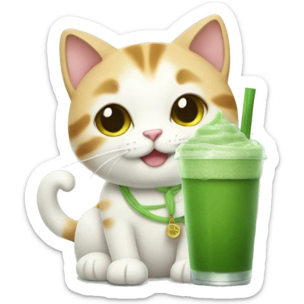 Cute cat holding iced matcha  sticker