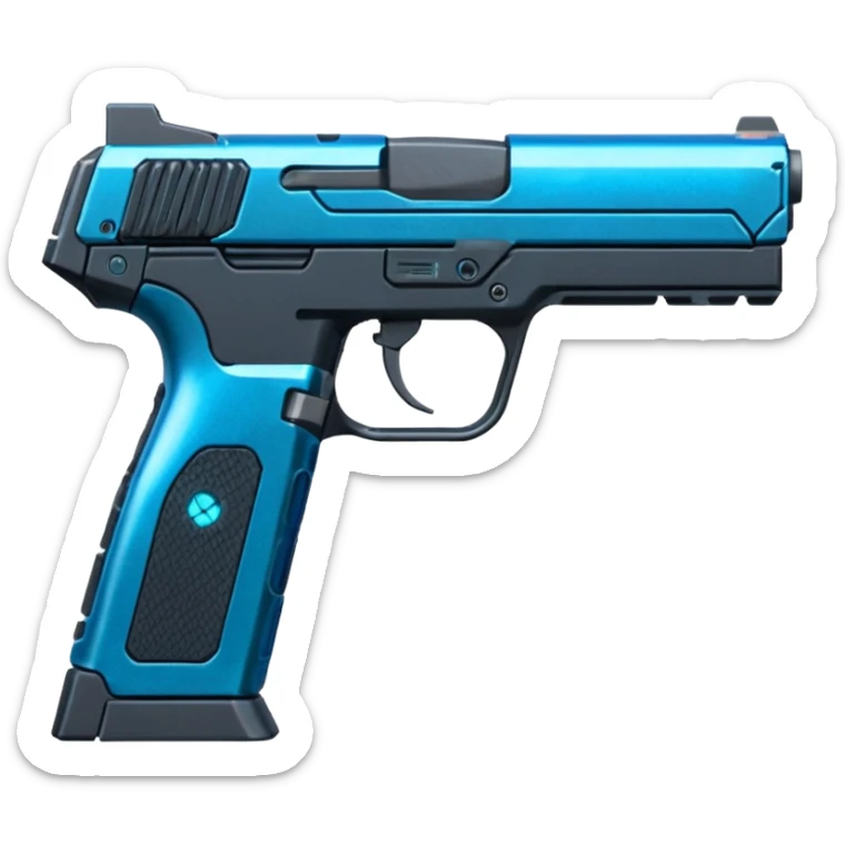 the image is the icon for a videogame  item. futuristic cyberpunk -ready to equip- it is master craftsmanship [ unequipped item ]
It is a magsec4 pistol with a mini-holo - neatly staged 3/4 profile view sticker