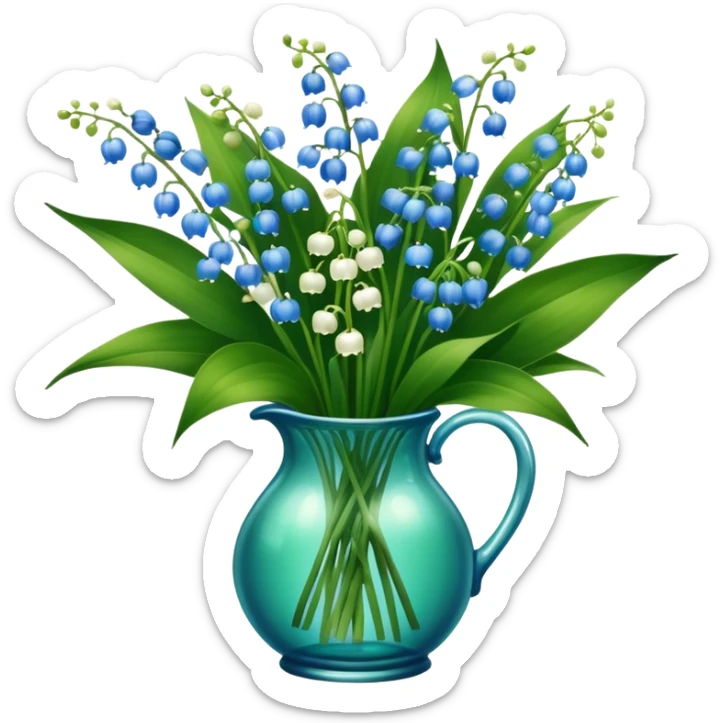 aesthetic and vintage bouquet of blue lily of the valley in a green glass vase  sticker
