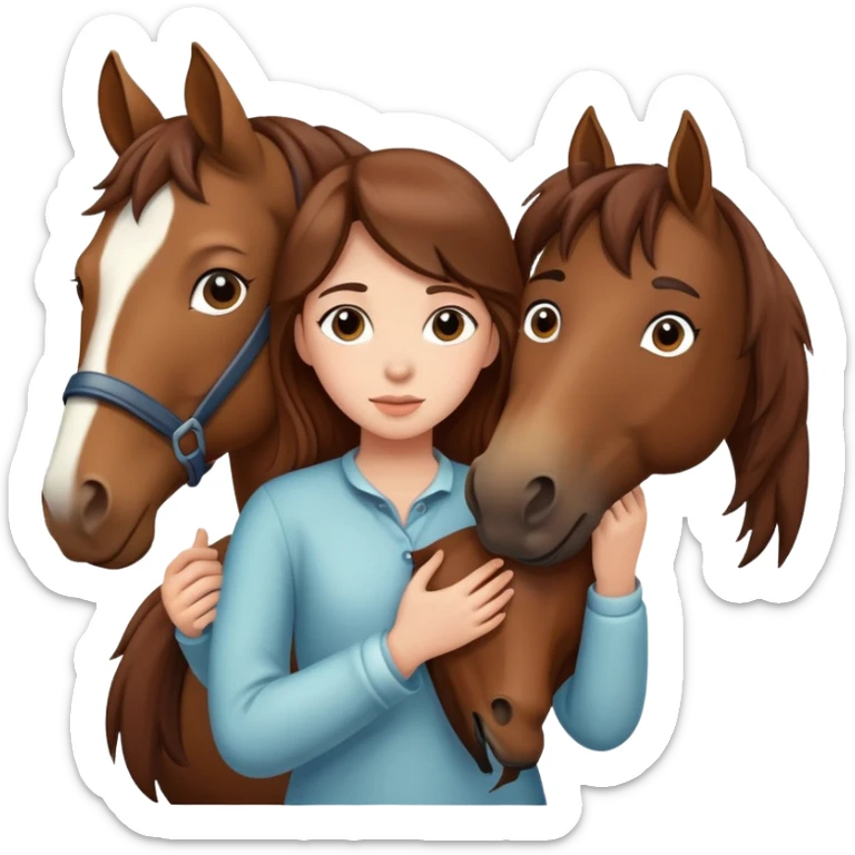 girl with brown hair hugging a horse from far away sticker