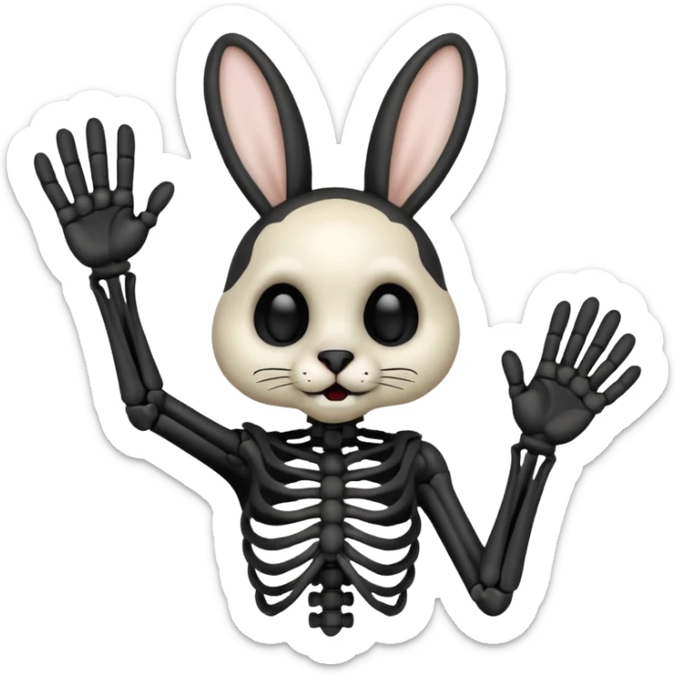 emoji d'une tête de lapin squelette noire qui dit bonjour de la main sticker
