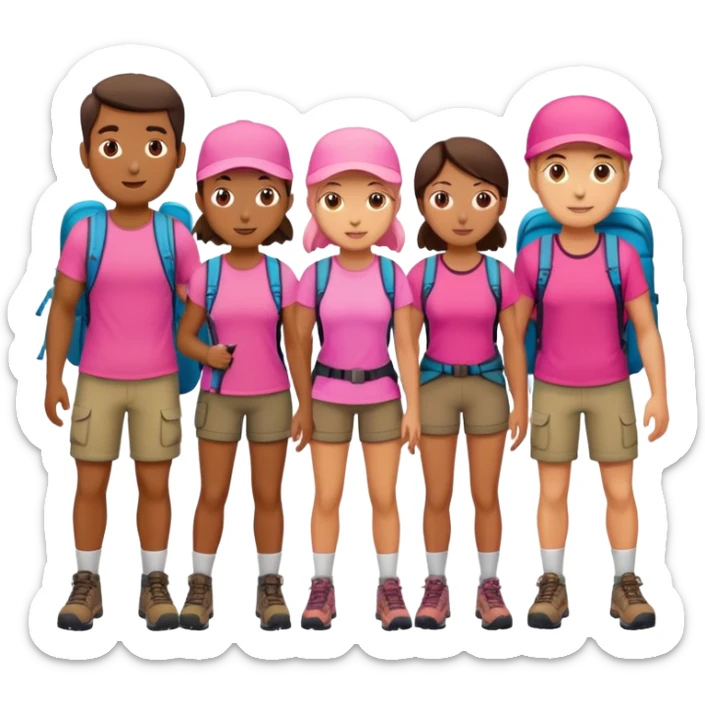 A group of hikers in pink, male and female persons sticker