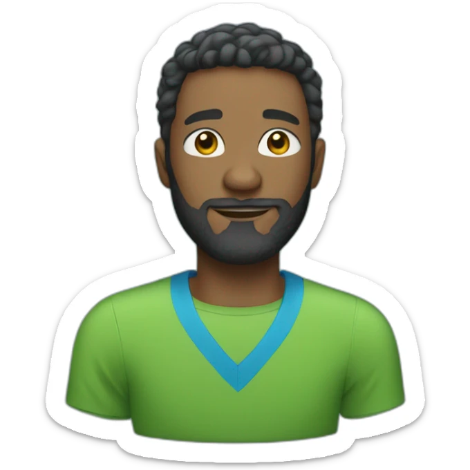 Well-bearded black man, short haircut and blue green t-shirt sticker