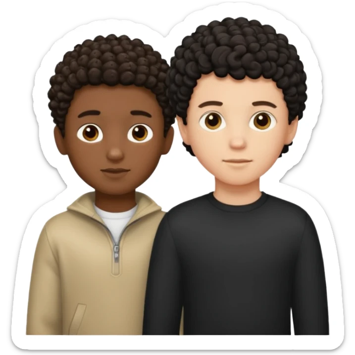 two men a white boy and a black boy black with short hair white with curly hair next to each other NOT holding hands or nothing gay sticker