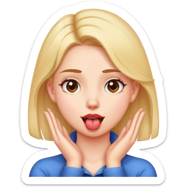 A girl with hands crossed on her neck and tongue out sticker