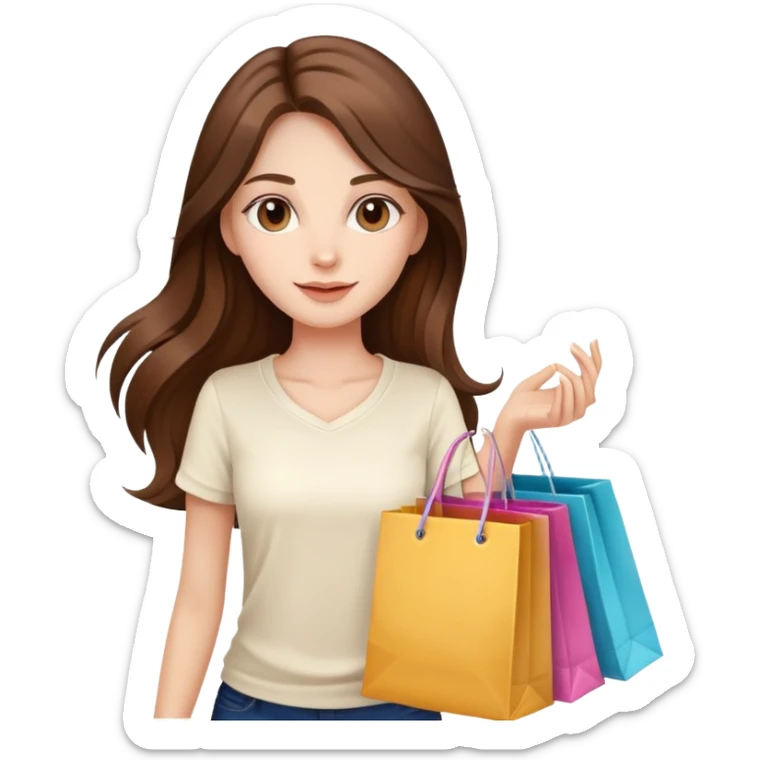Beautiful Shopping girl long hair holding bags cream shirt sticker